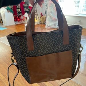 Fossil Geometric Patterned Tote in Brown and Black